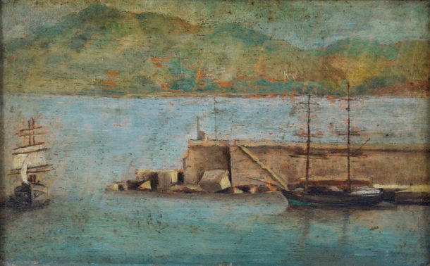 La Jetée  Huile sur bois XX ème