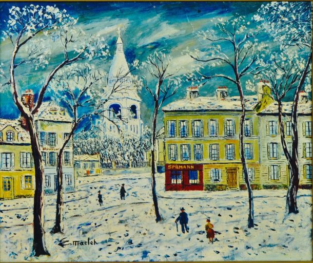 Èlisée Maclet   "Montmartre sous la neige" Huile sur toile  XX ème