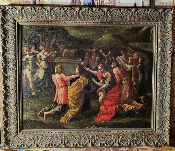 École Italienne   "L' Adoration du veau d’or"    Huile sur toile    XVI ème