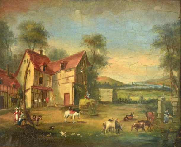 Miniature "Scène paysanne" huile sur cuivre XIX ème