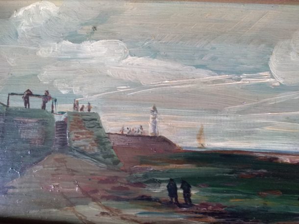 Anglesey Le port à marée basse huile sur panneau bois XX ème