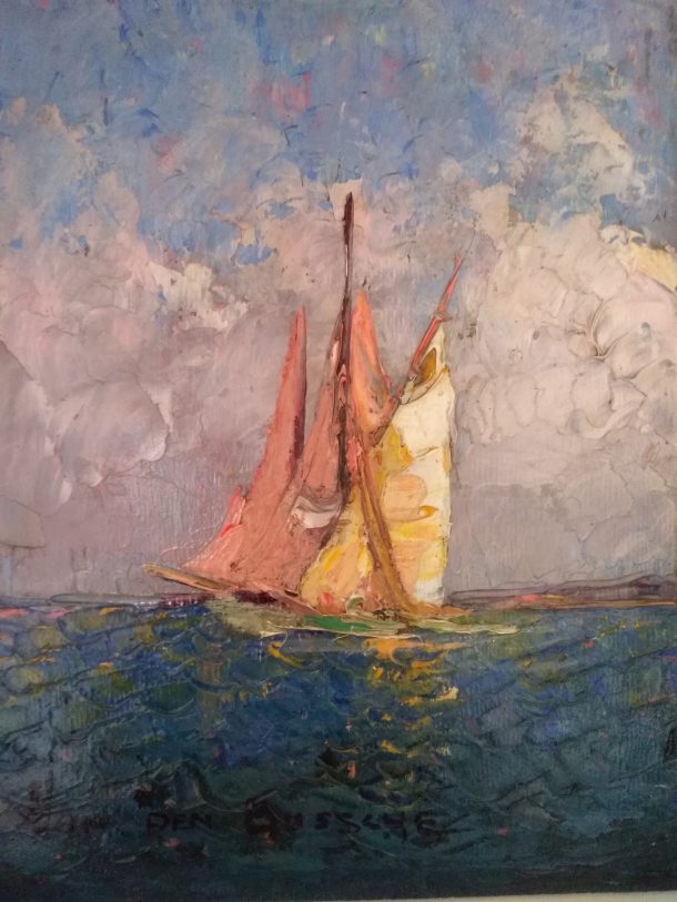 Fernand Van Den Bussche "Le Voilier" Huile sur panneau bois XX ème