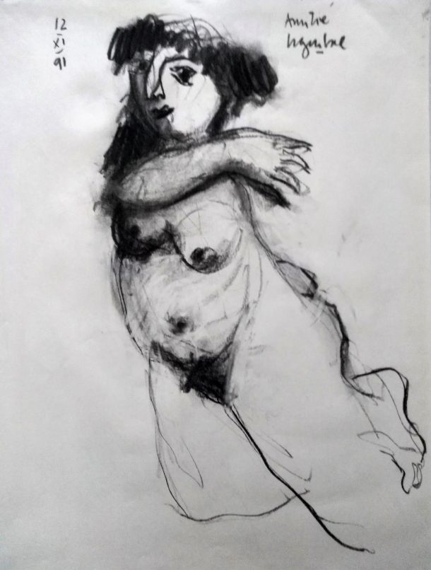 Henri GUIBAL Dessin original sur papier Nu féminin XXème signé et dédicacé