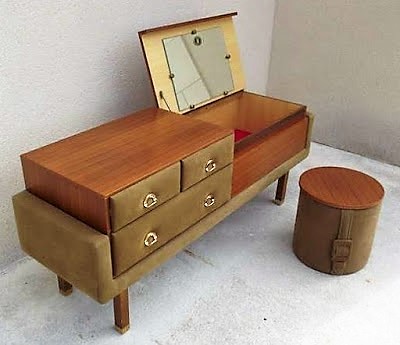 Roger LANDAULT Coiffeuse vintage avec deux poufs assortis Roger années 50/60