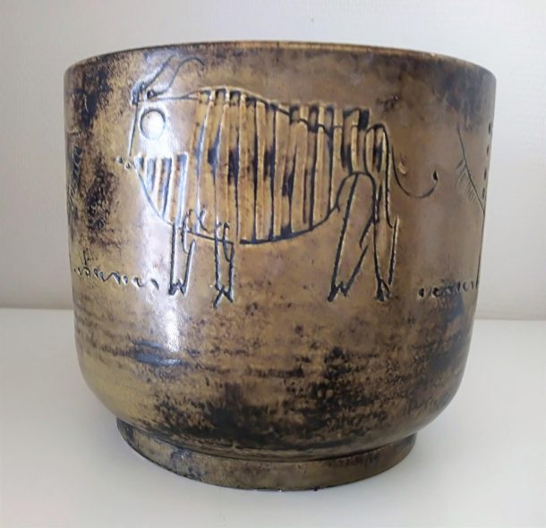 Jacques BLIN  Cache-pot Céramique émaillée ocre XX -ème