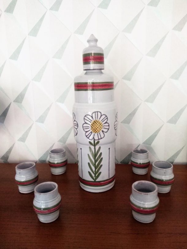 Service à liqueur de Michel BARBIER (1931-2004) Vallauris XX ème Signature à l’oiseau.