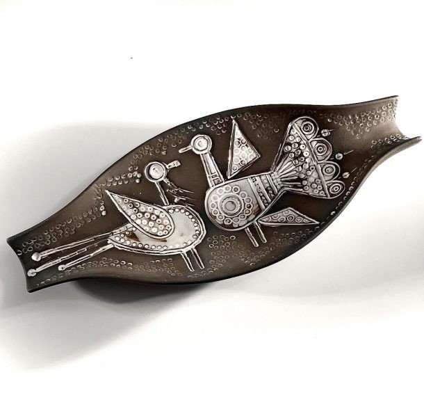 Coupe Vide poche décor aux oiseaux en céramique des années 1970 par Bartosova Lisbeth pour Keramia Znaim