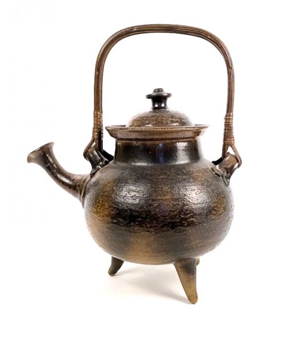Jean Marais Très grande théière,  bouilloire, pichet, en terre cuite à patine lustrée brune et noire XX ème