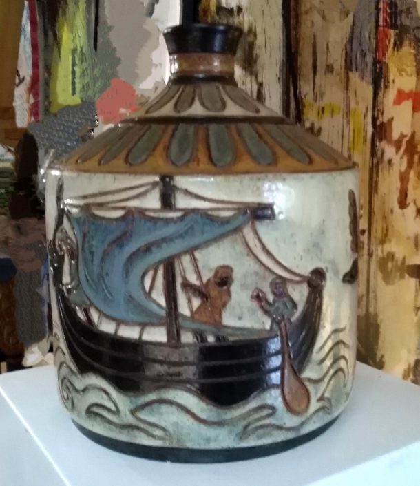 ANTOINE DUBOIS (1869 - 1949) Grand vase  cylindrique en Grès Émaillé avec Motif Rotatif   vers 1930