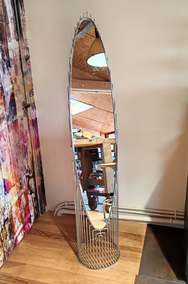 LECAL Roger MIROIR psyché en métal chromé (Lipstick")vers 1970