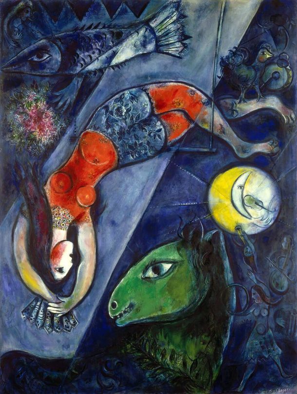 Marc Chagall affiche originale d’après l’oeuvre « Le cirque bleu » de 1950