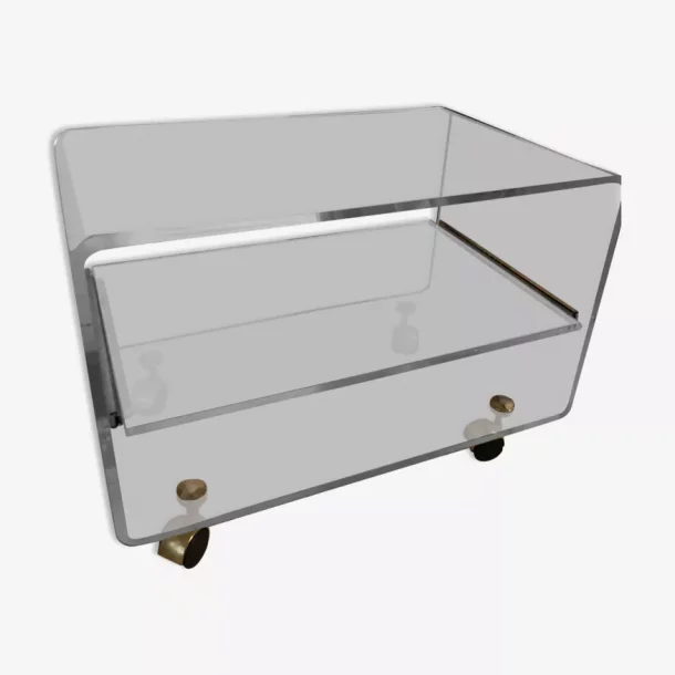 DAVID LANGE Table basse à roulettes ou bout de canapé en plexiglass Année 70