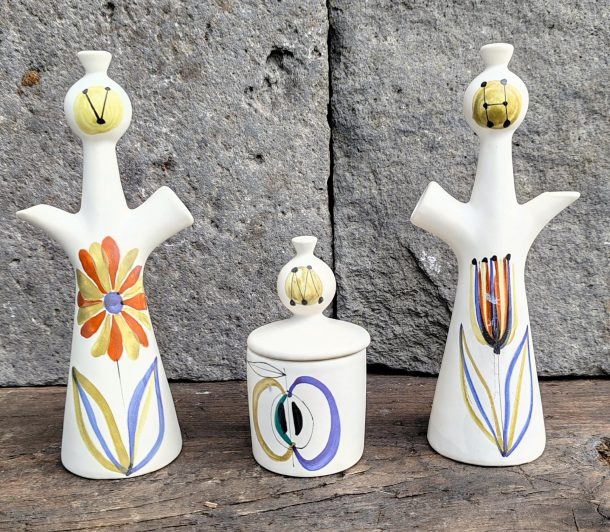 Roger Capron Vinaigrier huilier et  anthropomorphes en céramique décor de fleurs