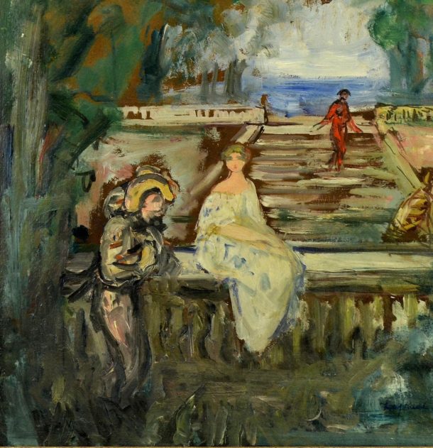 Pierre Laprade Personnages dans un parc Huile sur panneau bois Début XX -ème