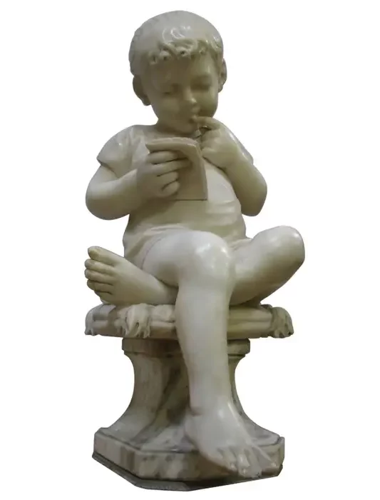 Sculpture en albâtre XIXe siècle "Garçon lisant" " socle marbre d'apés Charles Gabriel Sauvage dit Lemire (1741-1827) 