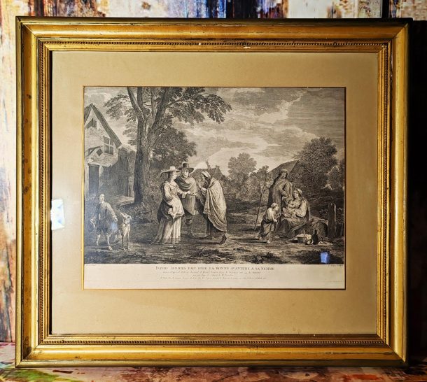 Gravure de Louis SURUGUE  David Teniers fait dire la bonne ava(e)nture a sa femme